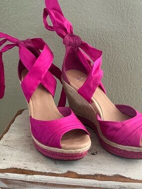 UGG Hot Pink Espadrille Wrap Wedge Sandals